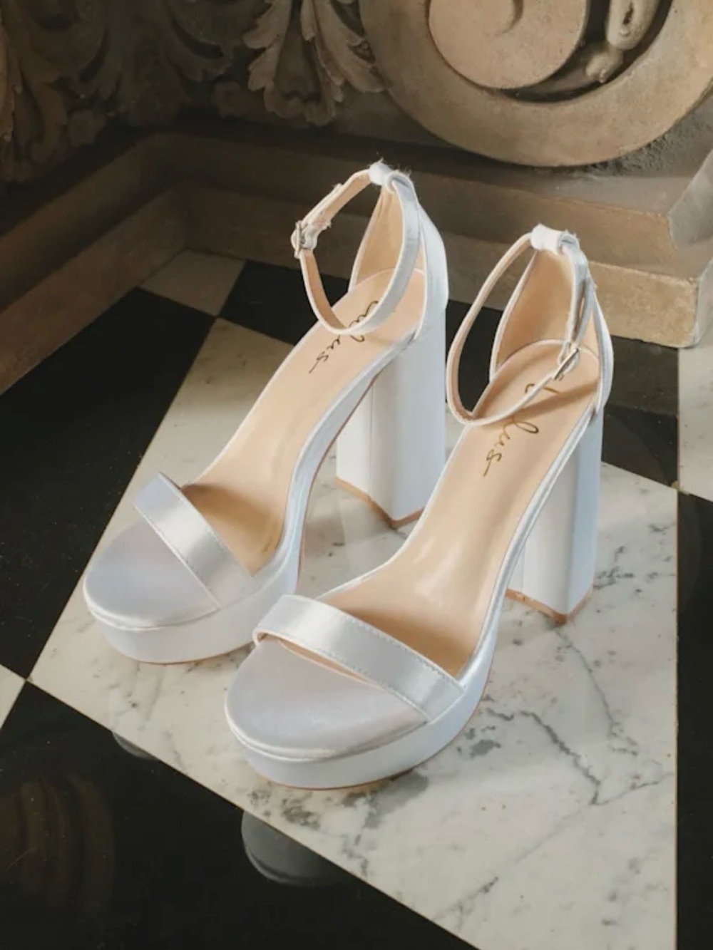 BNWT Lulus Arrabella Ivory Satin Platform Ankle Strap Heels